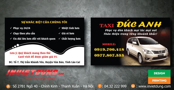 30 Mẫu card visit taxi đẹp. In card visit taxi giá rẻ tại Hà Nội.