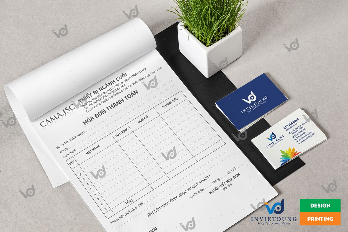 In hóa đơn thanh toán cho cửa hàng thiết bị ngành cưới