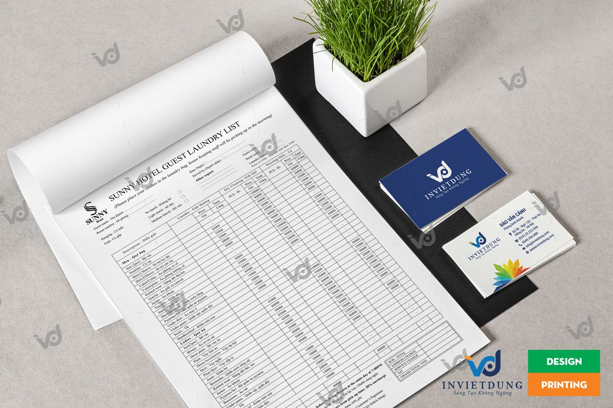 Mẫu hóa đơn tiếng anh dịch vụ giặt là của khách sạn Suny