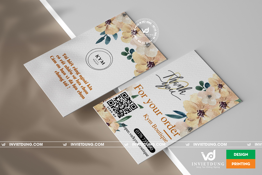 Mẫu thiệp cảm ơn khách hàng cho shop thời trang KYM BOUTIQUE