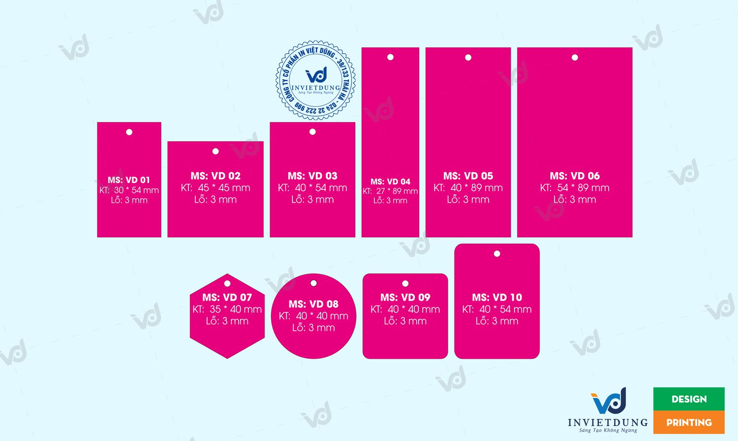 Quy cách mác quần áo MS: VD01- MS: VD10 Quy cách mác quần áo MS: VD01- MS: VD10