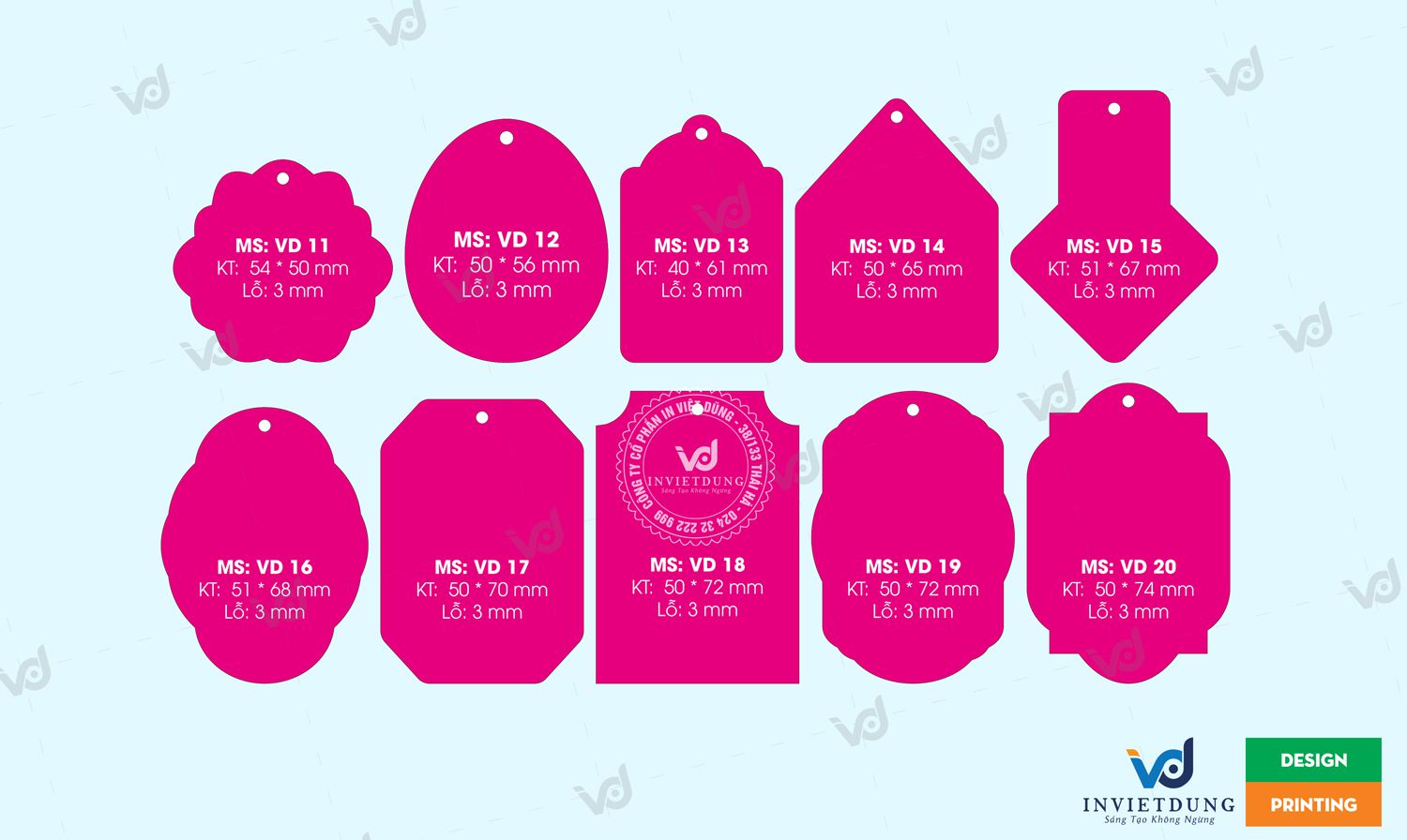 Quy cách mác quần áo MS: VD11- MS: VD20 Quy cách mác quần áo MS: VD11- MS: VD20