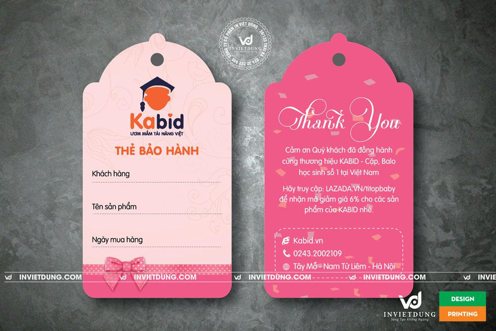 In thẻ bài treo balo Kabid