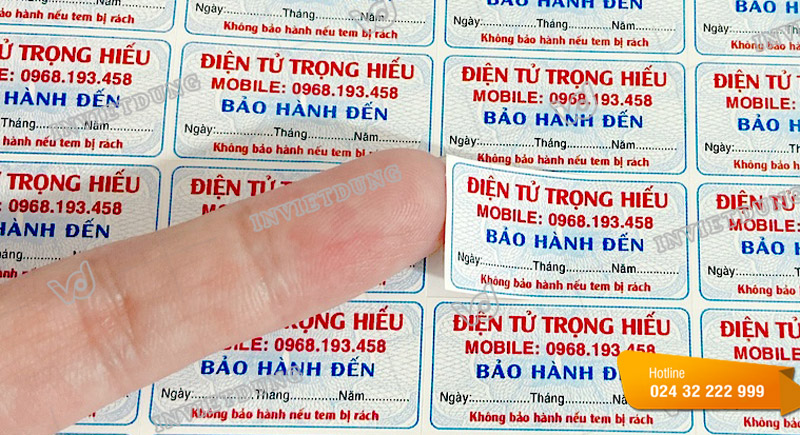 Mẫu tem bảo hành dạng vỡ cho cửa hàng Điện Tử Trọng Hiếu