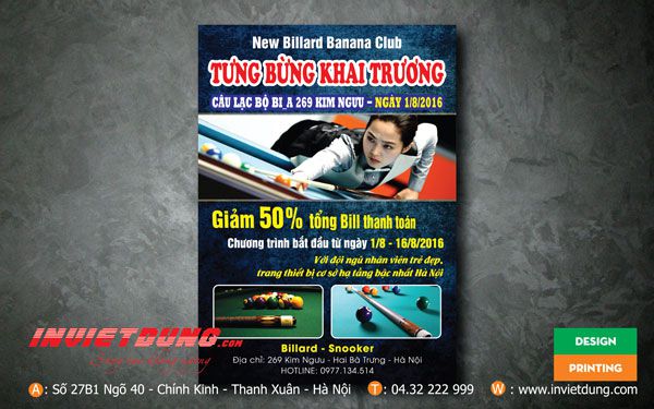 Tờ rơi clb Bida, Mẫu tờ rơi quảng cáo clb Billard đẹp