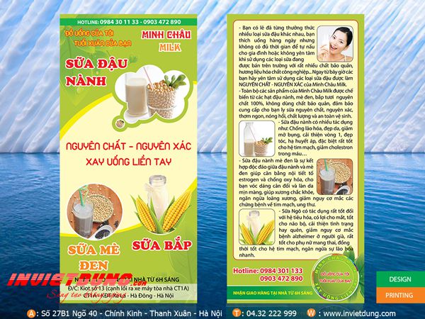 Tờ rơi nhà hàng Sữa Minh Châu Mẫu tờ rơi nhà hàng sữa đậu lành Minh Châu