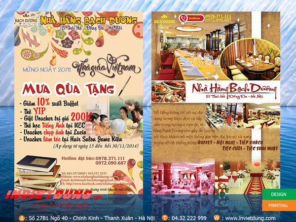 Tờ rơi nhà hàng Bạch Dương Mẫu tờ rơi quảng cáo nhà hàng Bạch Dương