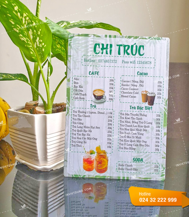 In menu quán trà sữa