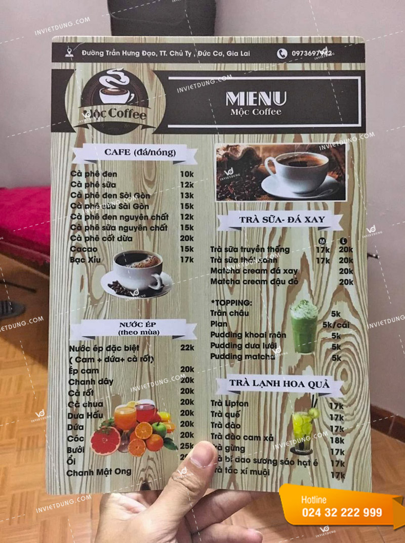 In menu quán trà sữa