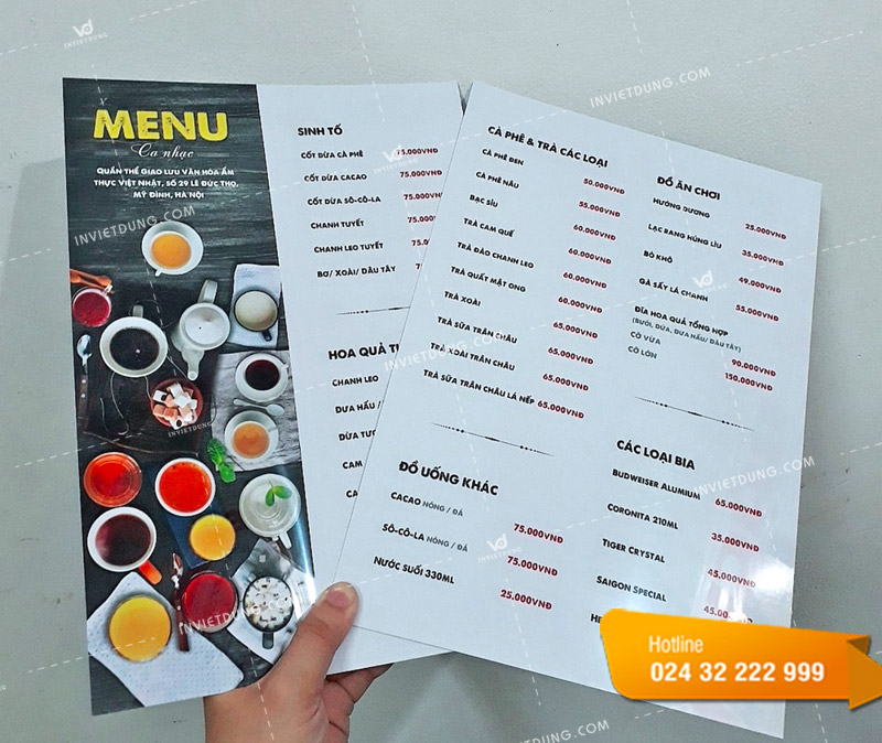 In menu quán trà sữa giá rẻ
