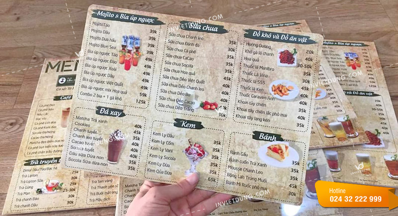 In menu quán trà sữa đẹp và chuyên nghiệp