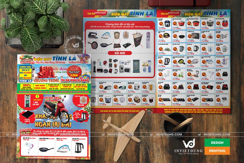 Mẫu tờ rơi A3 gập đôi quảng cáo siêu thị điện máy Tĩnh Là