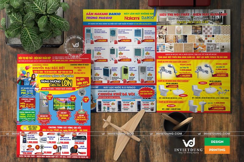 Báo giá in tờ gấp A3 gập đôi quảng cáo siêu thị nội thất, điện máy