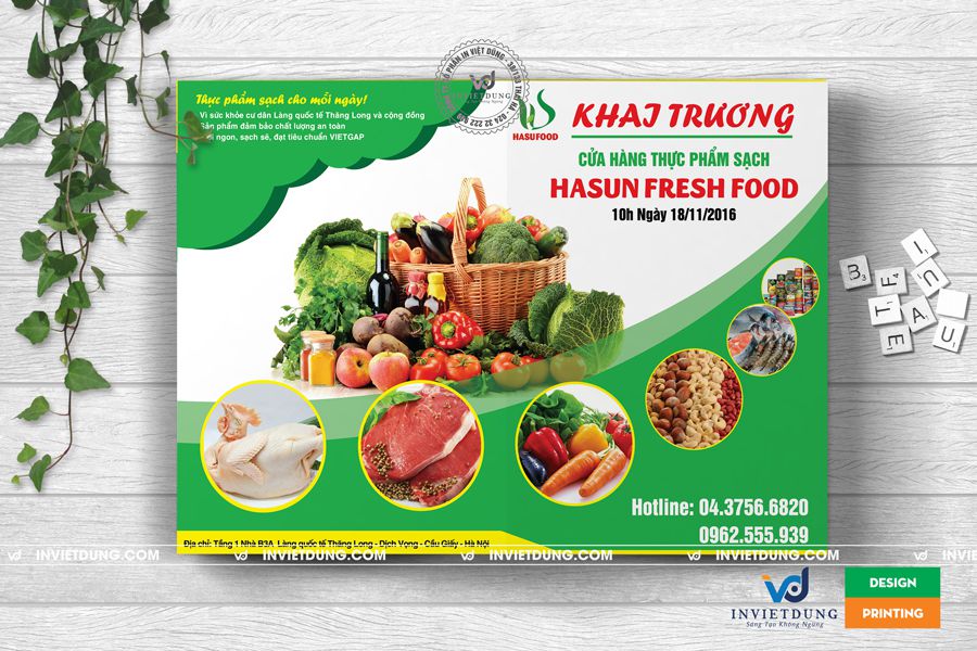 Mẫu tờ rơi quảng cáo khai trương cửa hàng thực phẩm sạch