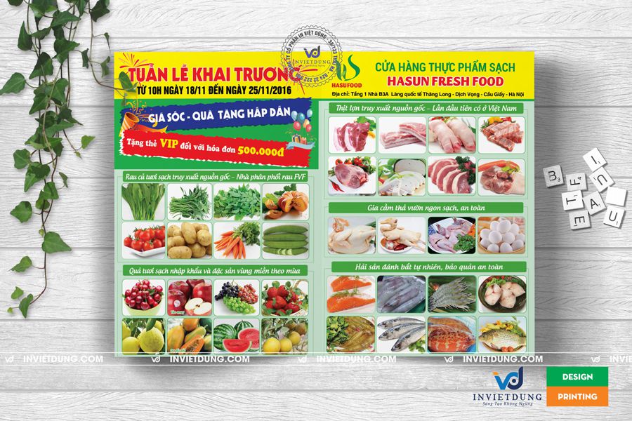 Mẫu tờ rơi quảng cáo khai trương cửa hàng thực phẩm sạch