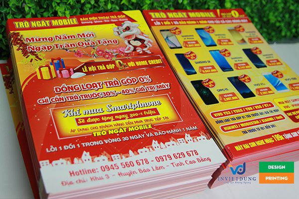 In tờ rơi đẹp quảng cáo cửa hàng điện thoại