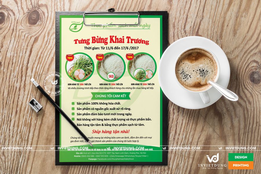 Mẫu tờ rơi quảng cáo khai trương cửa hàng thực phẩm sạch