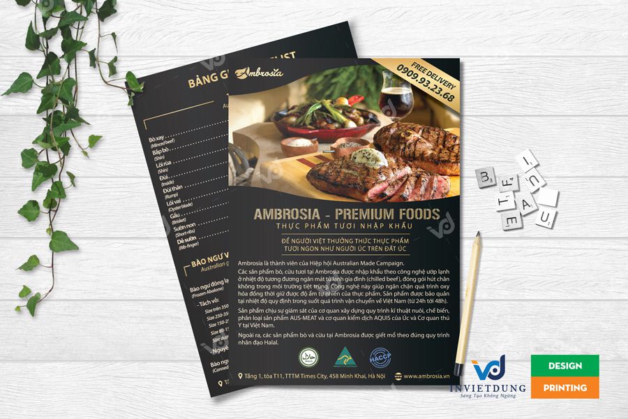 Mẫu tờ rơi nhà hàng thịt bò Ambrosia