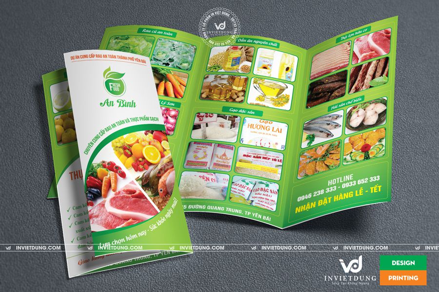 Mẫu tờ rơi gấp 3 quảng cáo thực phẩm sạch