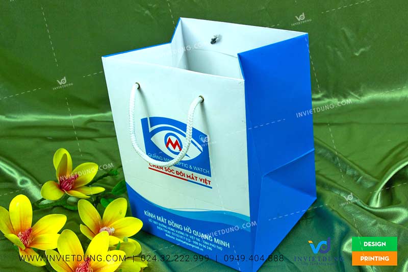Mẫu túi giấy cho Kính mắt đồng hồ Quang Minh sang trọng