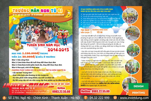 Mẫu tờ rơi quảng cáo trường mầm non, thiết kế tờ rơi tuyển sinh mầm non