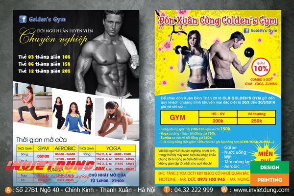 Tờ rơi quảng cáo phòng gym, tập thể hình, clb thể dục thẩm mỹ, yoga